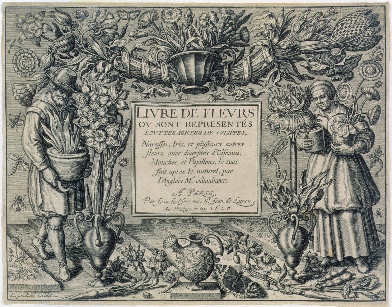 Strona tytułowa z „Księgi kwiatów” Jeana Le Clerca, wydanej w 1620 r. autorstwa Leonard Gaultier
