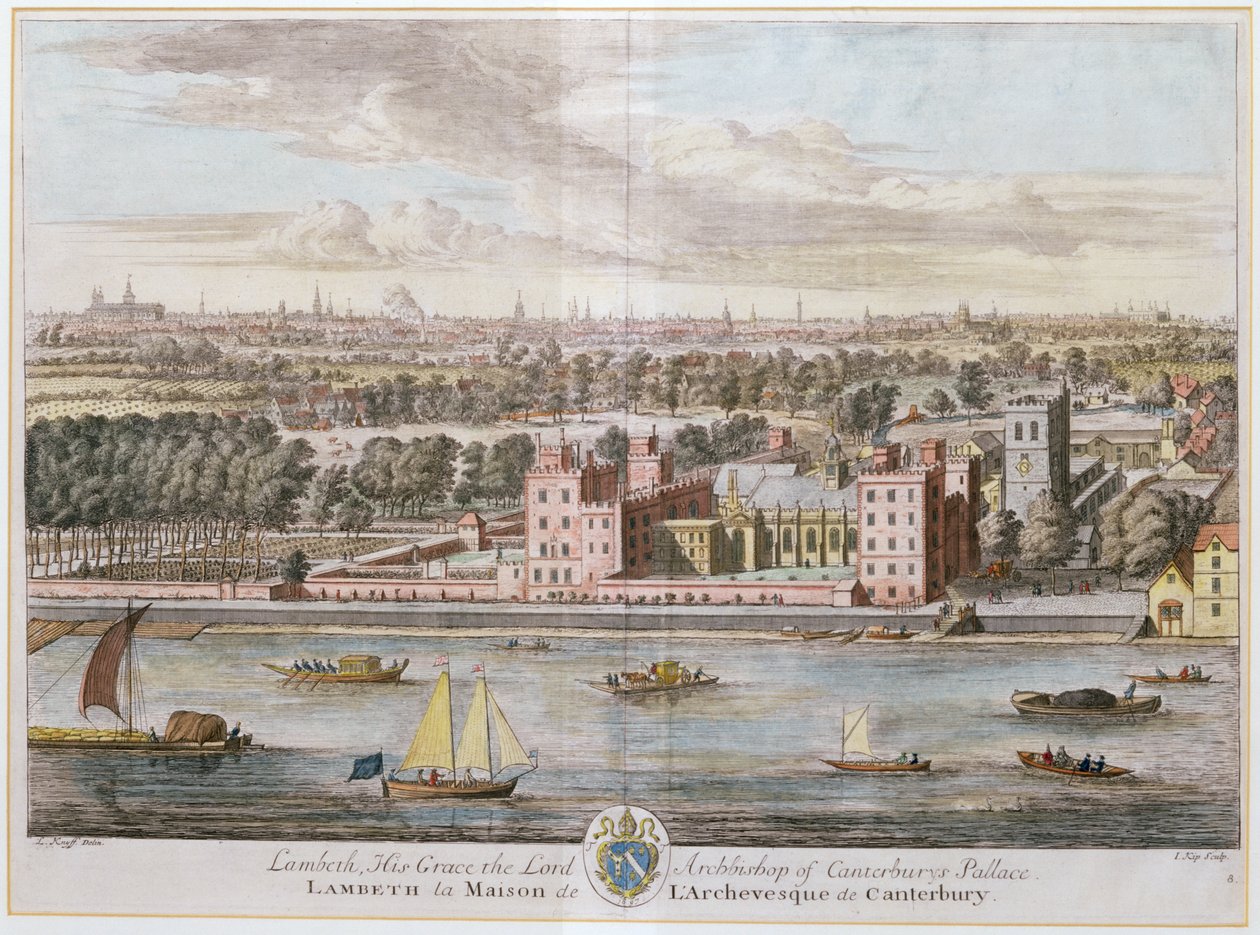 Pałac Lambeth, siedziba arcybiskupa Canterbury wyryta przez Johannesa Kipa (ok. 1652-1722) autorstwa Leonard Knyff
