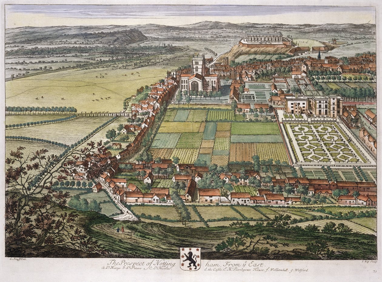 Perspektywa Nottingham od wschodu wyryta przez Johannesa Kipa (ok. 1652-1722) autorstwa Leonard Knyff