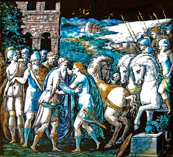 Spotkanie Tezeusza i Artemidy, królowej Amazonek, 1563 (malowana emalia) autorstwa Leonard Limosin