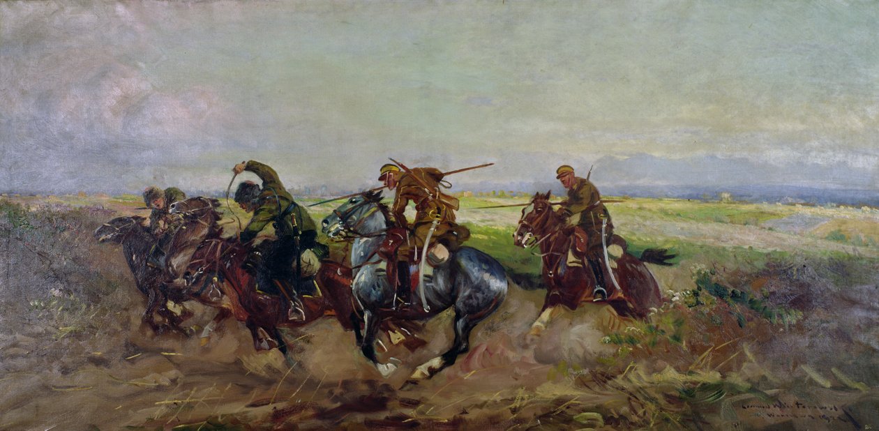 Polscy ułani atakujący Rosjan, 1920 autorstwa Leonard Winterowski