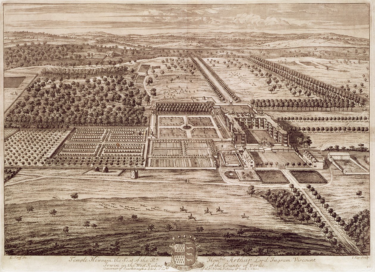 Prospekt Temple Newsam House od wschodu, ryty przez Jana Kipa (ok. 1652-1722) 1702 (rycina) autorstwa Leonard (after) Knyff
