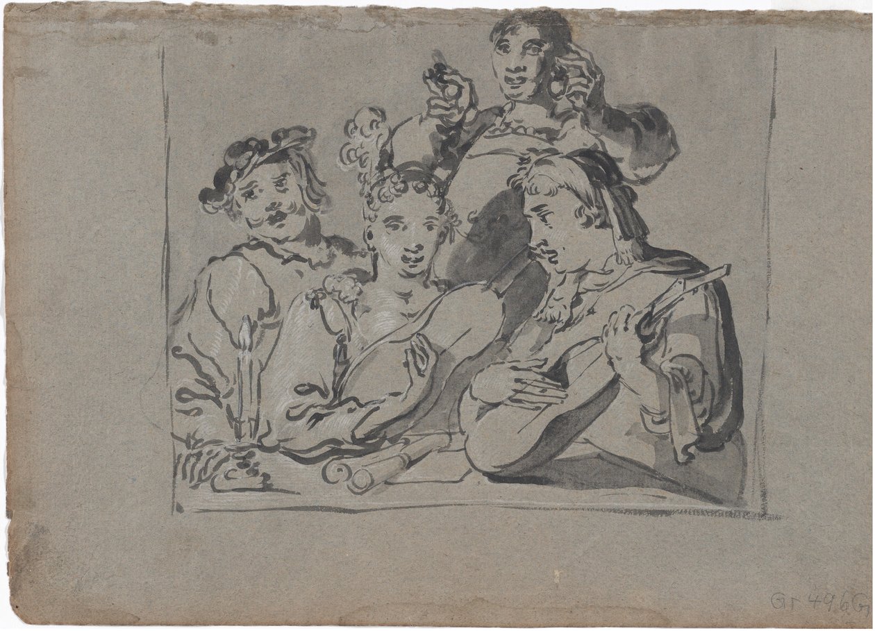 Kwartet śpiewaków, lutni i dzwonków grających w tawernie przy świecach, 1620-1628. autorstwa Leonard Bramer