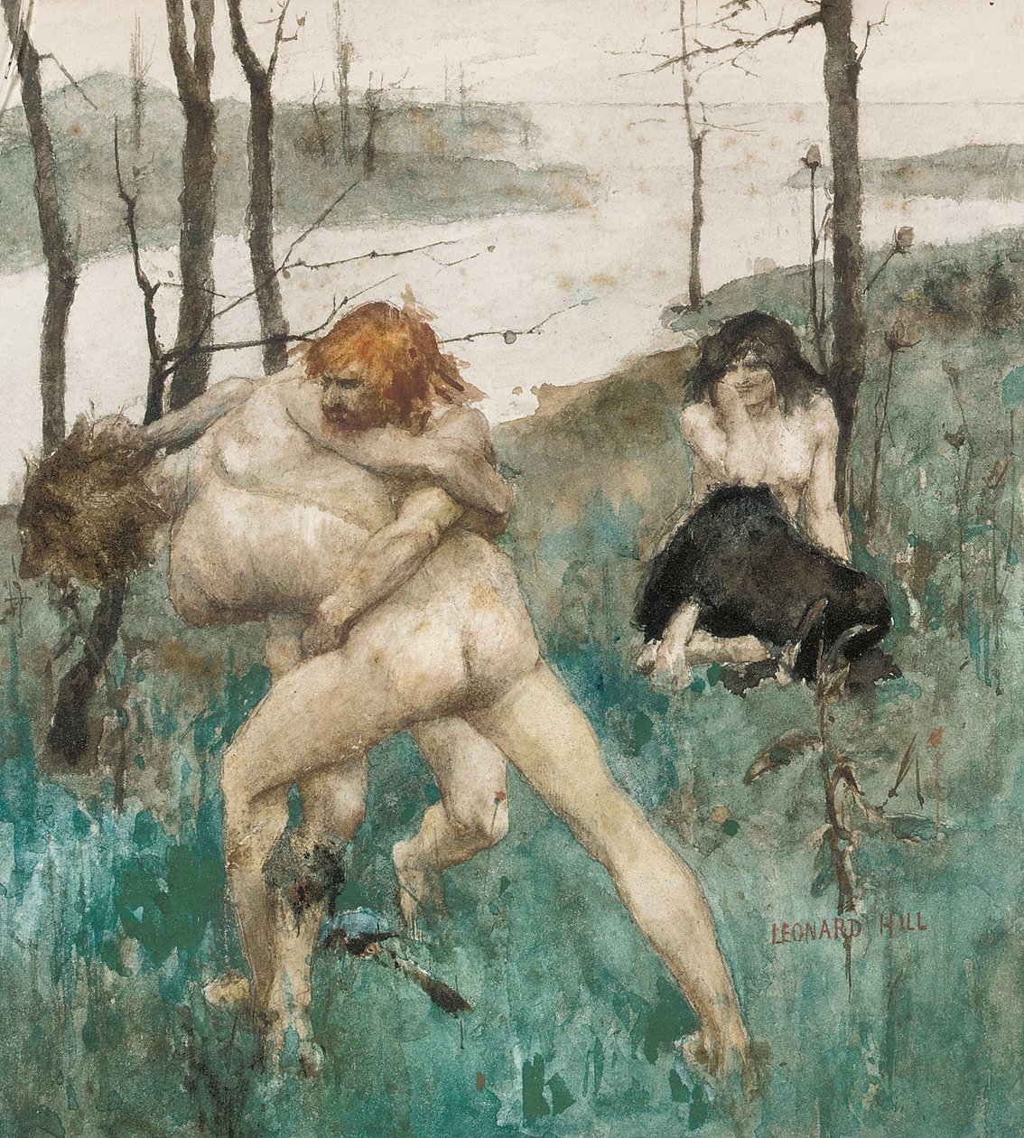 W obronie jej honoru (ołówek i akwarela na papierze) autorstwa Leonard Erskine Hill