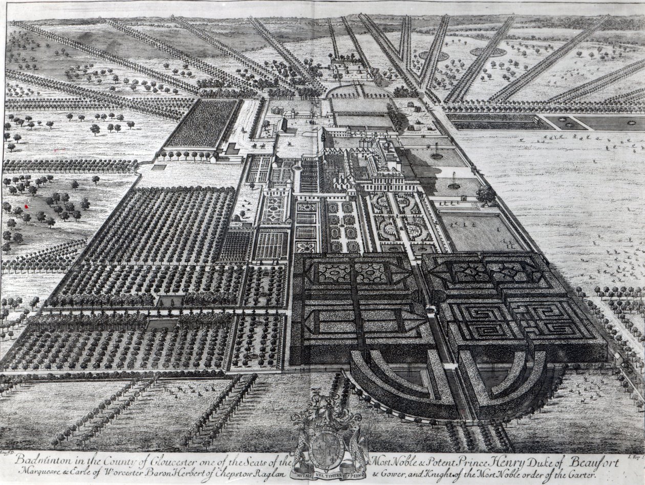 Badminton House w hrabstwie Gloucester, grawerowane przez Johannesa Kip autorstwa Leonard Knyff