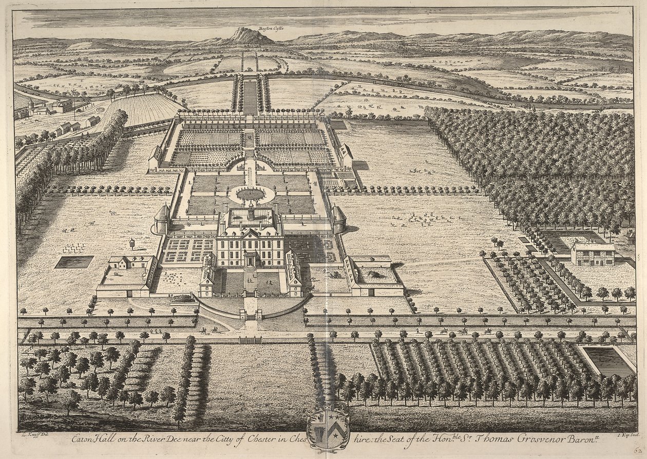 Eaton Hall nad rzeką Dee w pobliżu miasta Chester w Cheshire, siedziba Szanownego Sir Thomasa Grosvenora (rycina) autorstwa Leonard Knyff