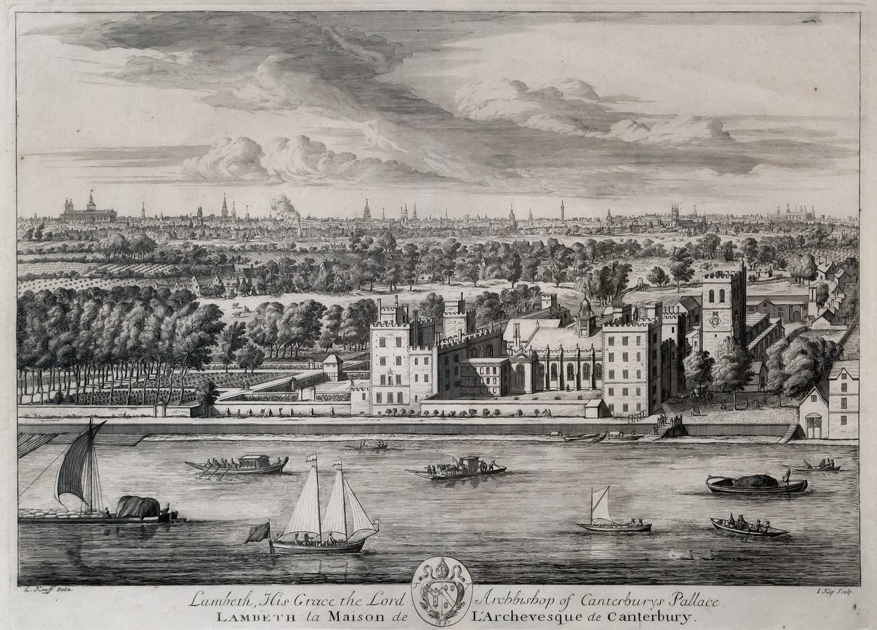Lambeth, Jego Miłość Arcybiskup Pałacu Canterbury, grawerowane przez I. Kip autorstwa Leonard Knyff