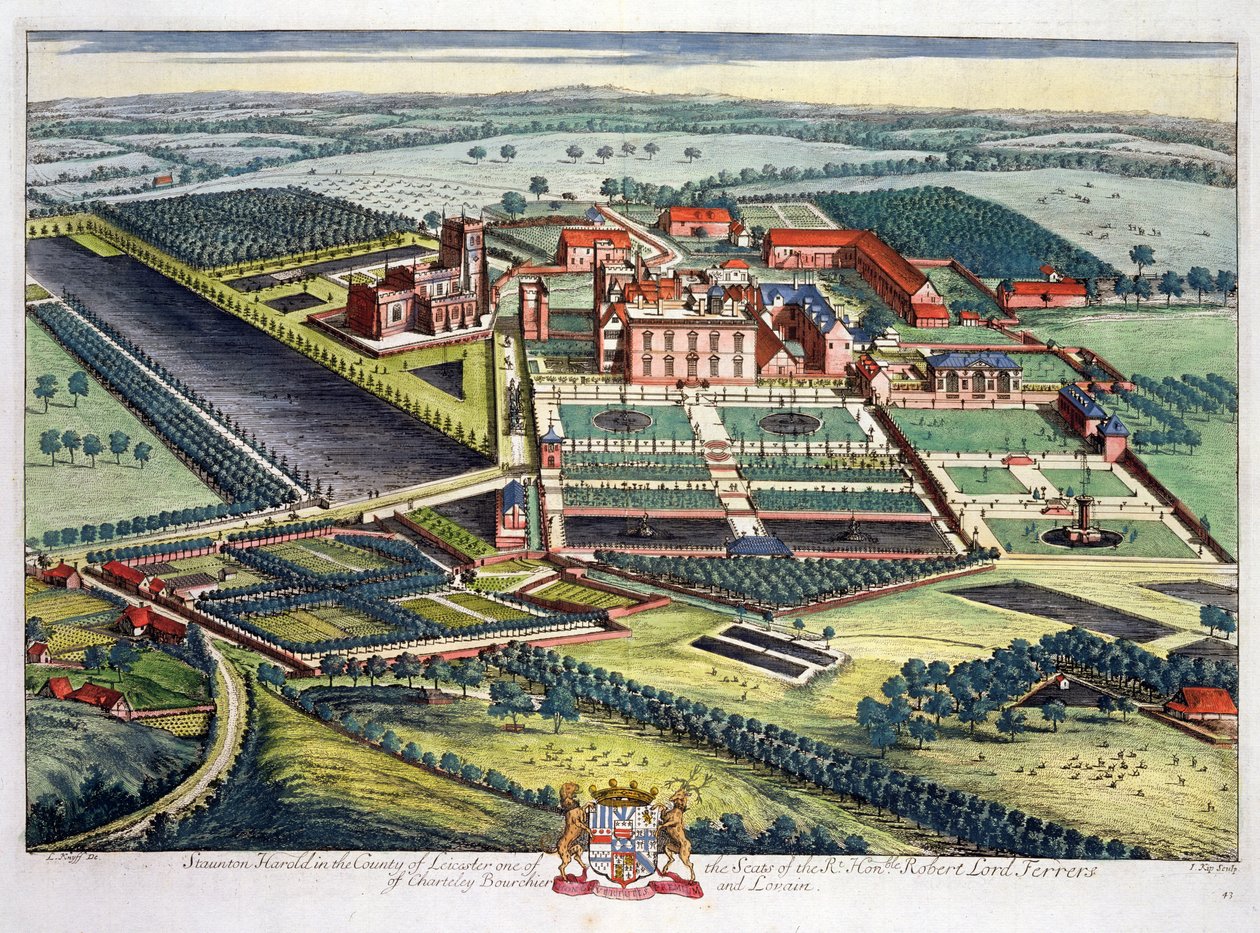 Staunton Harold w hrabstwie Leicester wyryty przez Johannesa Kipa (ok. 1652-1722) autorstwa Leonard Knyff