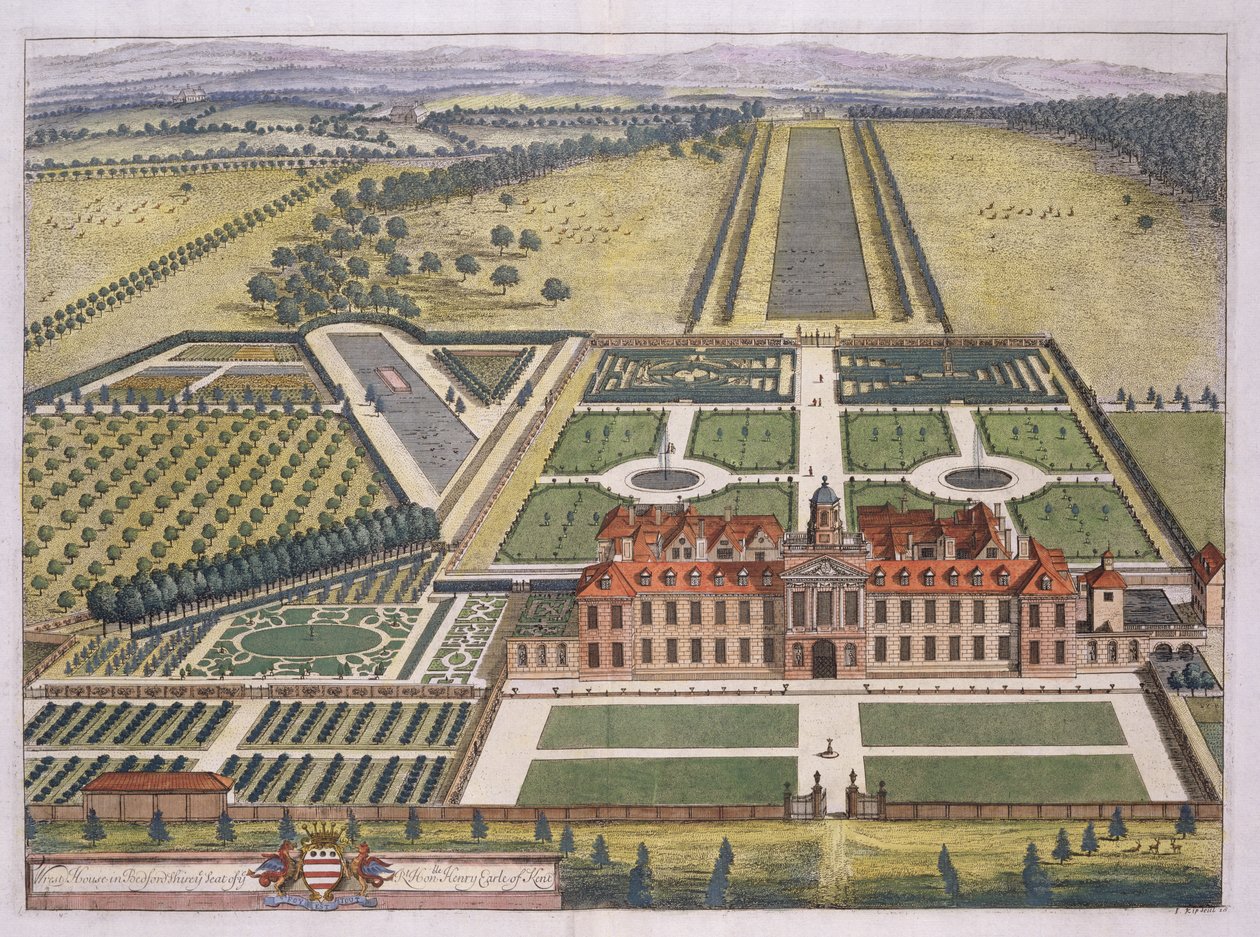 Wrest House w Bedfordshire wygrawerowany przez Johannesa Kipa (ok. 1652-1722) autorstwa Leonard Knyff