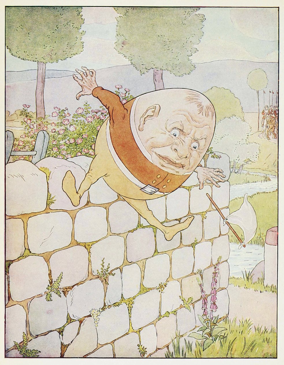 Humpty Dumpty miał wielki upadek z pubu A Nursery Rhyme Picture Book. 1914 (kolor lito) autorstwa Leonard Leslie Brooke