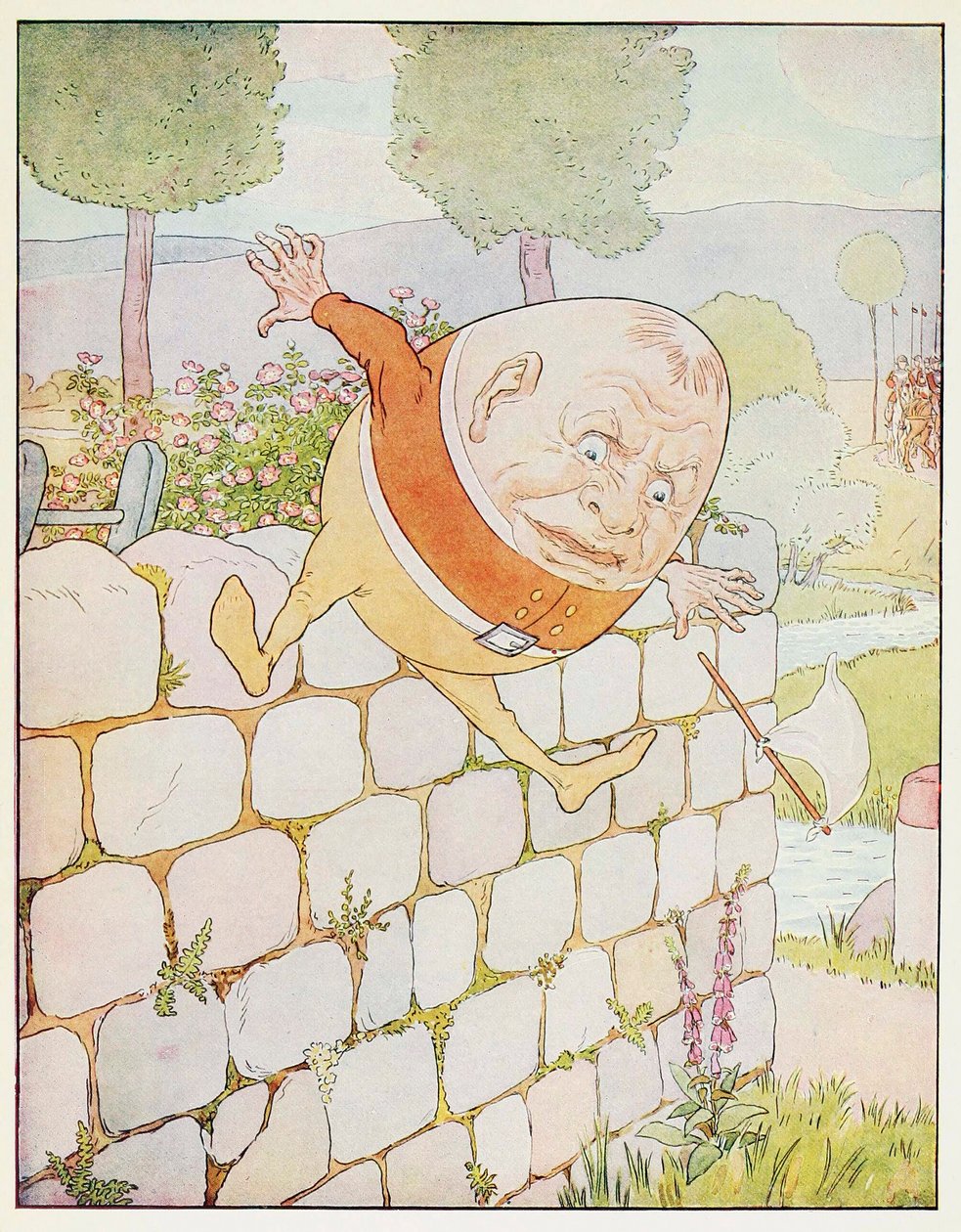 Humpty Dumpty miał wielki upadek z pubu A Nursery Rhyme Picture Book. 1914. autorstwa Leonard Leslie Brooke