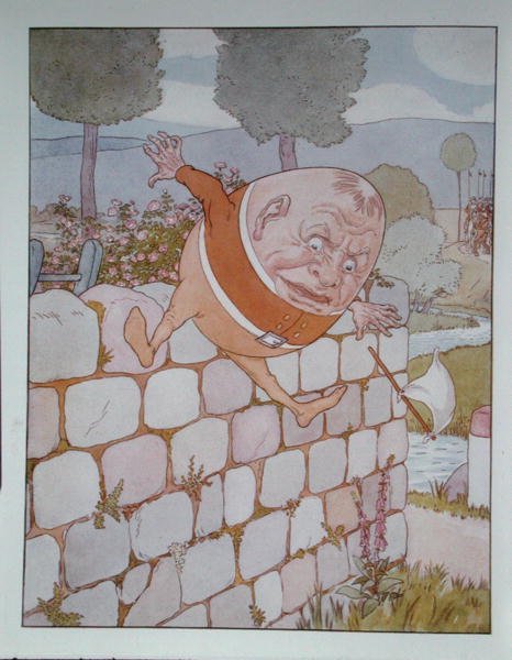 Humpty Dumpty, ilustracja z „Alice Through the Looking-Glass” Lewisa Carrolla (1832-98) wydanej w Londynie autorstwa Leonard Leslie Brooke