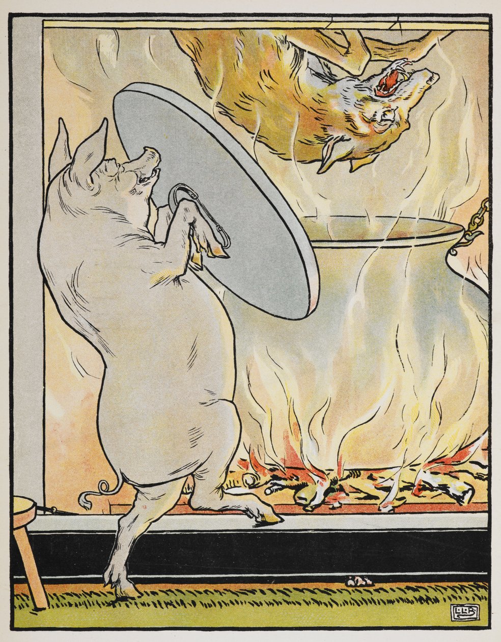 Ilustracja do bajki "Trzy małe świnki" autorstwa Leonard Leslie Brooke