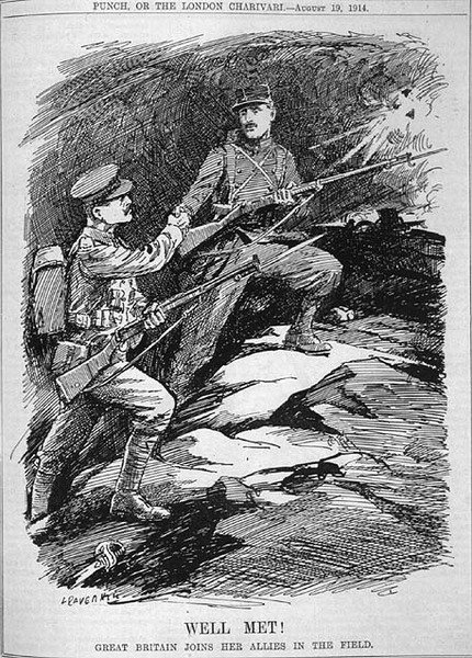 Dobrze spełnione! Wielka Brytania dołącza do swoich sojuszników w terenie z magazynu „Punch”, tom CXLVII s.161, wyd. 19 sierpnia autorstwa Leonard Raven Hill