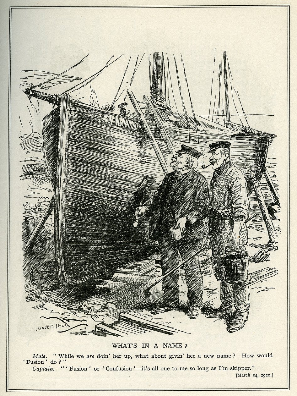 Lloyd George i statek „Koalicja”, 1920 autorstwa Leonard Raven Hill