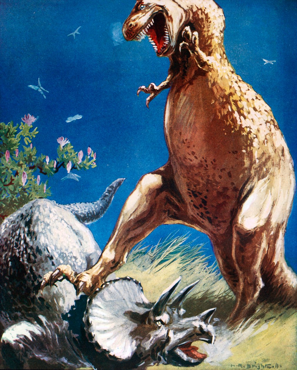 Dinozaury (kolorowa litografia) autorstwa Leonard Robert Brightwell