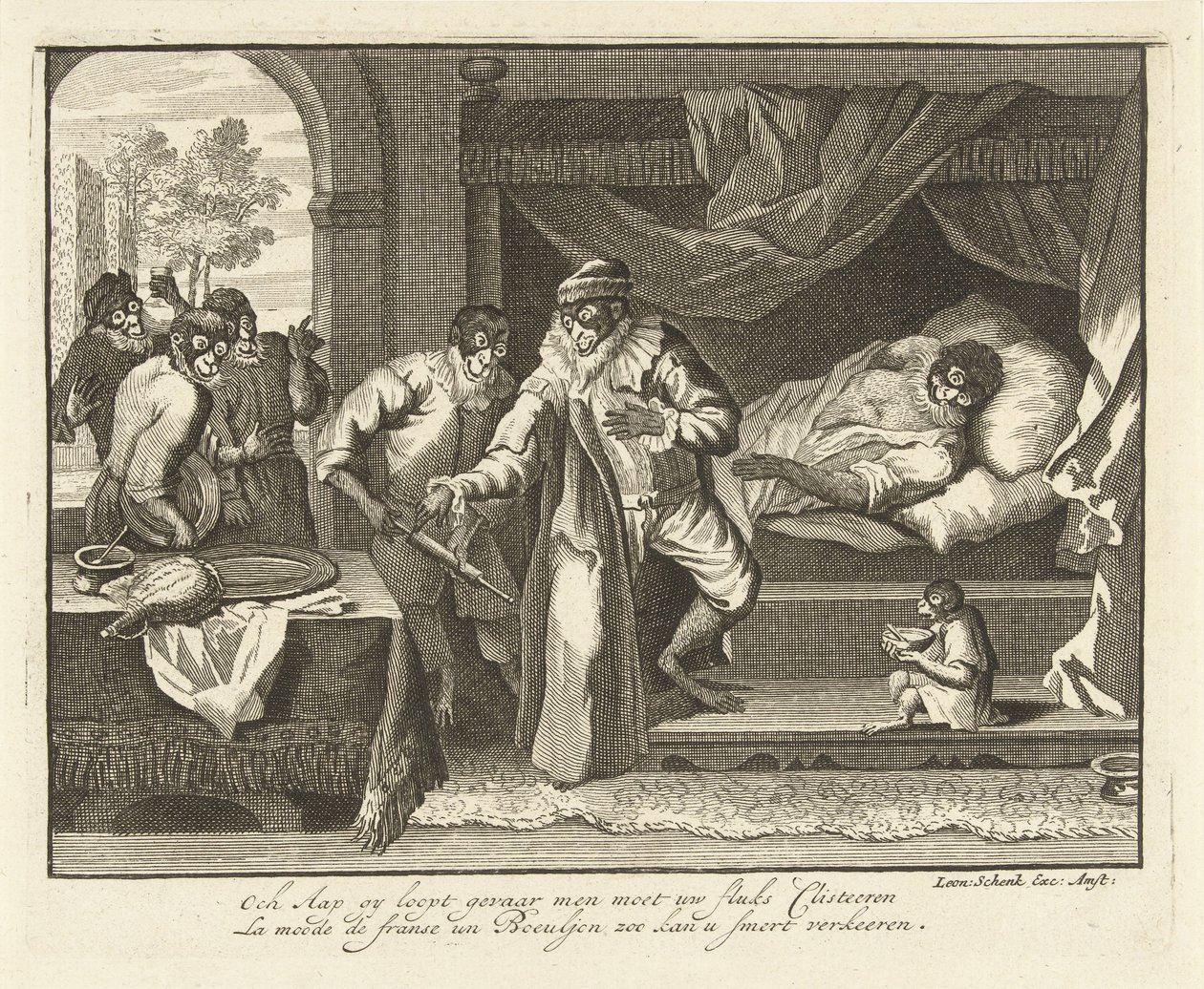 Małpa na swoim chorym łóżku Gra małp na świecie (tytuł serii) Gra małp na świecie (tytuł serii) autorstwa Leonard Schenk (possibly)