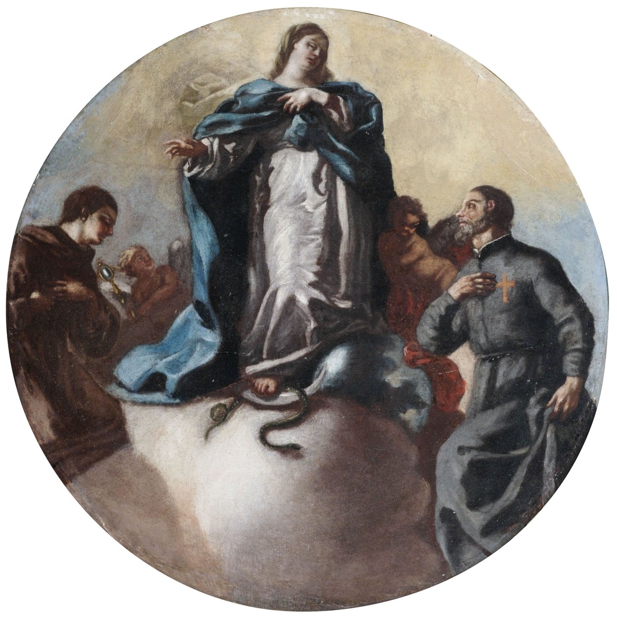 Niepokalana Dziewica ze św. Antonim i św. Kamil z Lellis autorstwa Leonardo Antonio Olivieri