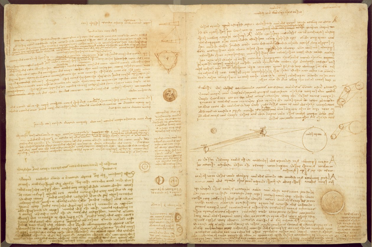 Strona z Codex Leicester, 1508-12 (tusz sepia na papierze lnianym) autorstwa Leonardo da Vinci