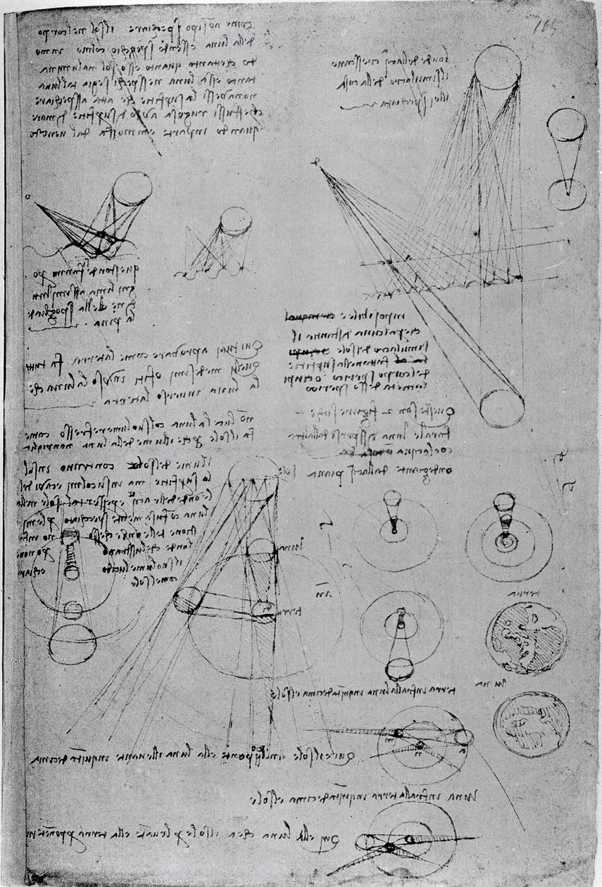 Diagramy astronomiczne, z Codex Leicester, 1508-12 autorstwa Leonardo da Vinci