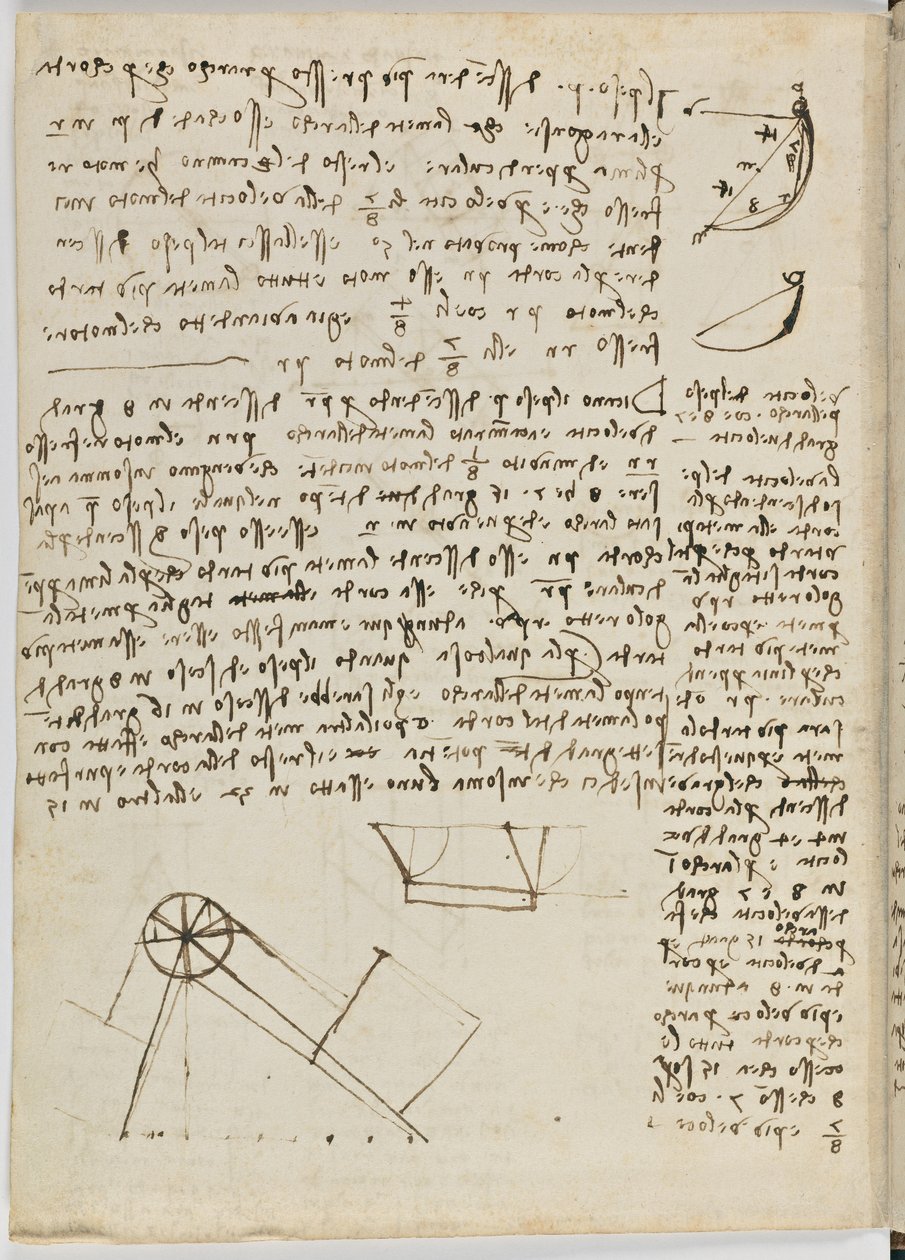 Kodeks lotu ptaków, c. 1505-06, rękopis papierowy, cc. 18, arkusz 1 werset autorstwa Leonardo da Vinci