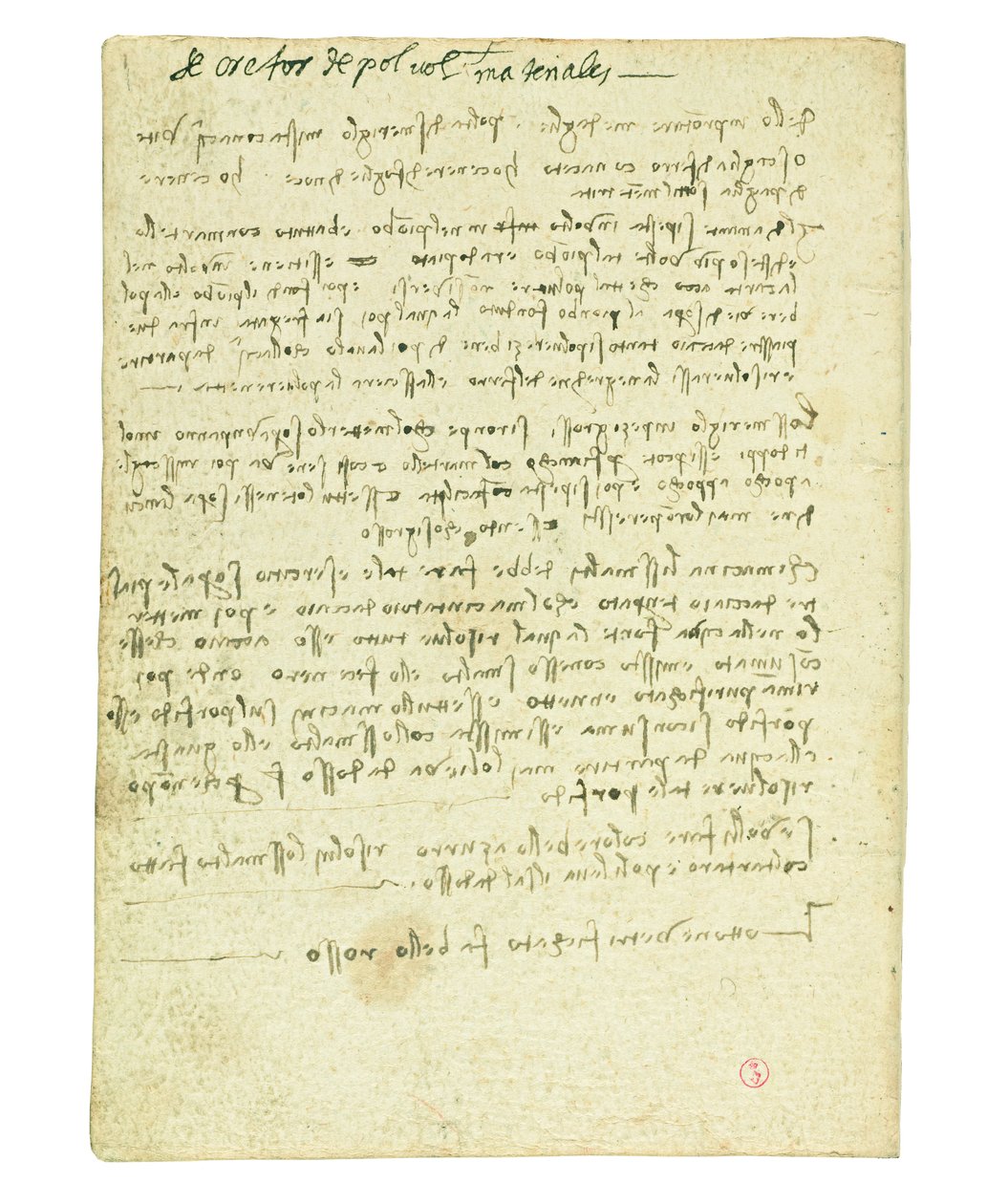 Kodeks lotu ptaków, wyklejka II autorstwa Leonardo da Vinci
