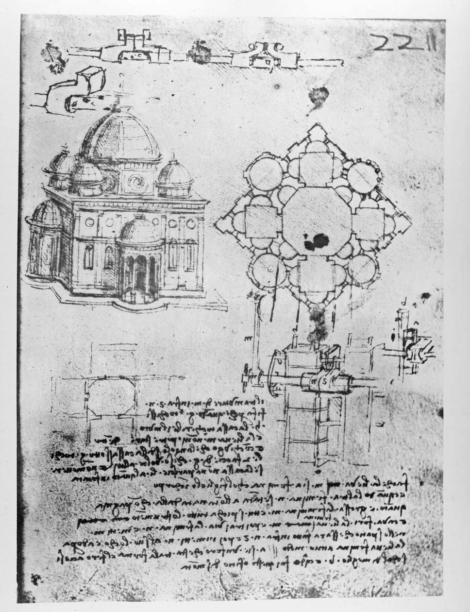 Projekt kościoła, fol. 4r autorstwa Leonardo da Vinci