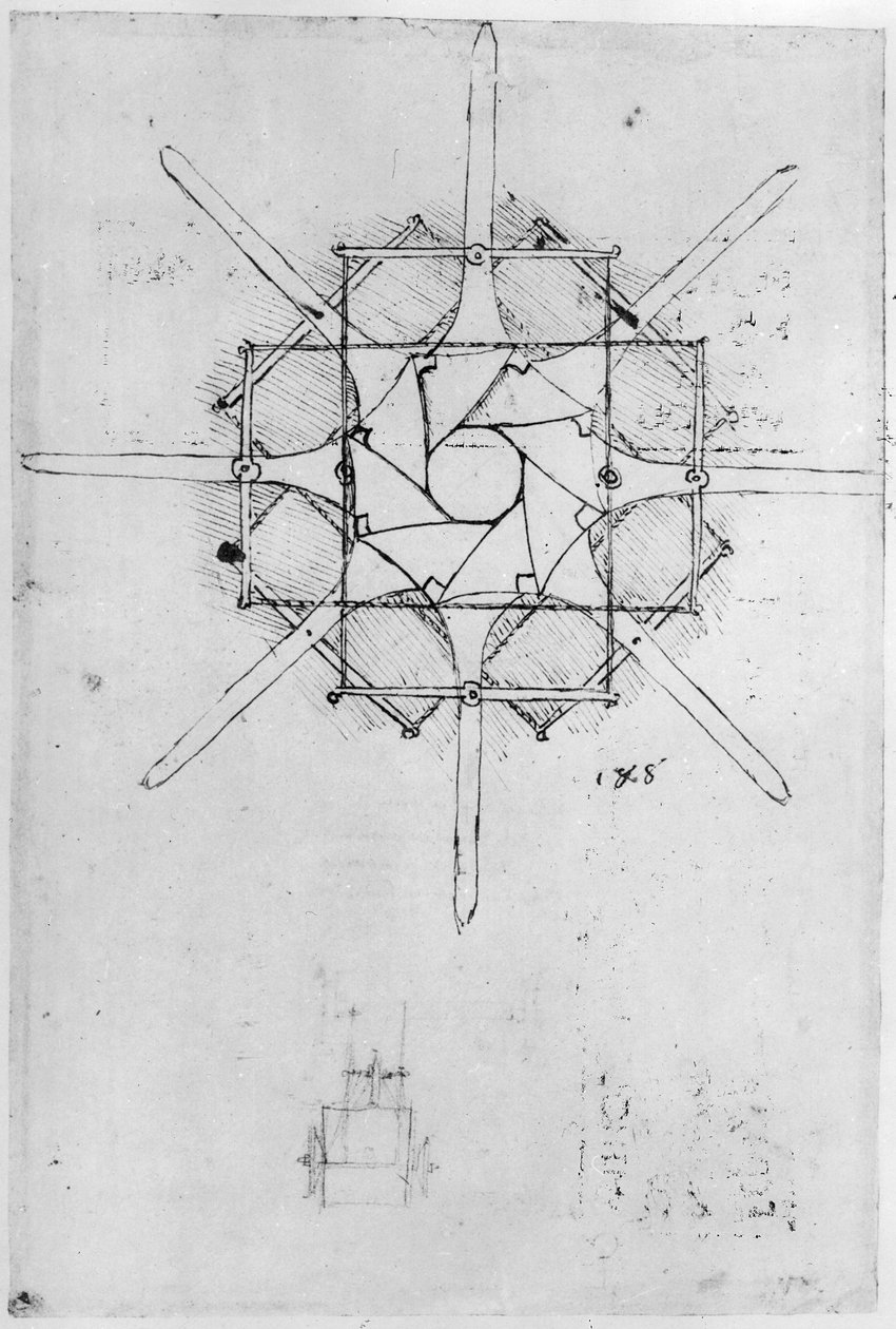 Projekt na składany uchwyt Capstan, Fol. 376v-c (pióro i atrament na papierze) autorstwa Leonardo da Vinci