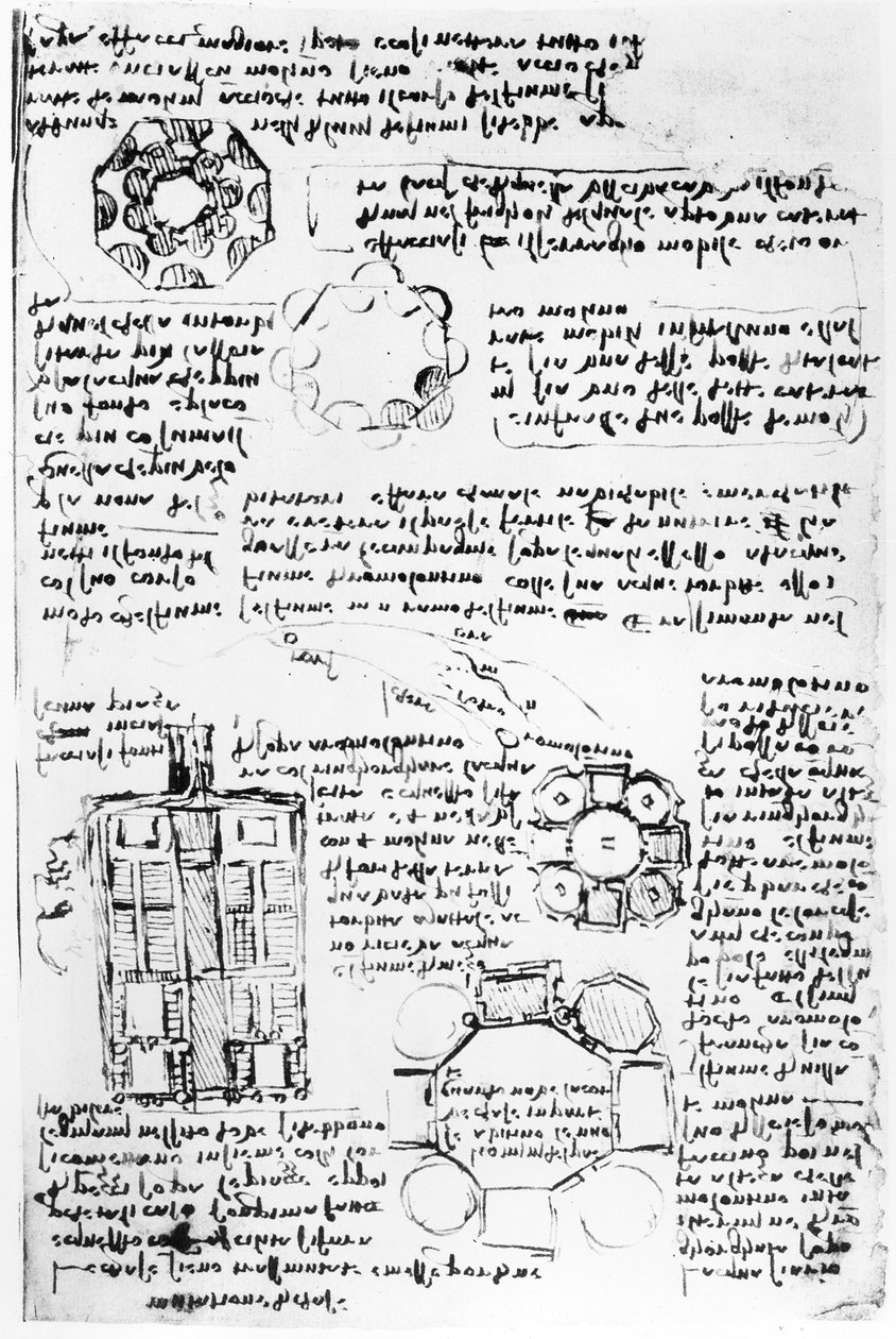 Projekt zespołu pałacowo-parkowego (Romorantin), fol. 270v z Codex Arundel, c.1517-18 autorstwa Leonardo da Vinci