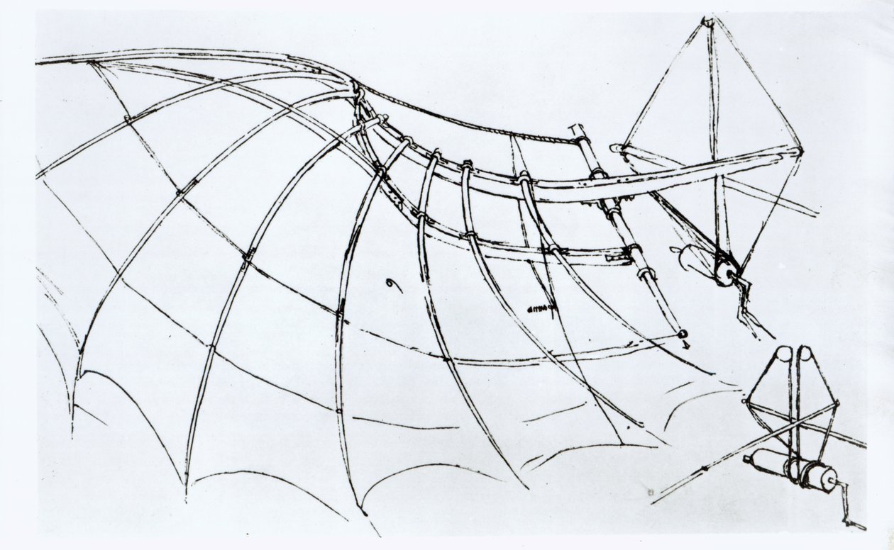 Schemat skrzydła mechanicznego, rękopis B, 1488-89 autorstwa Leonardo da Vinci