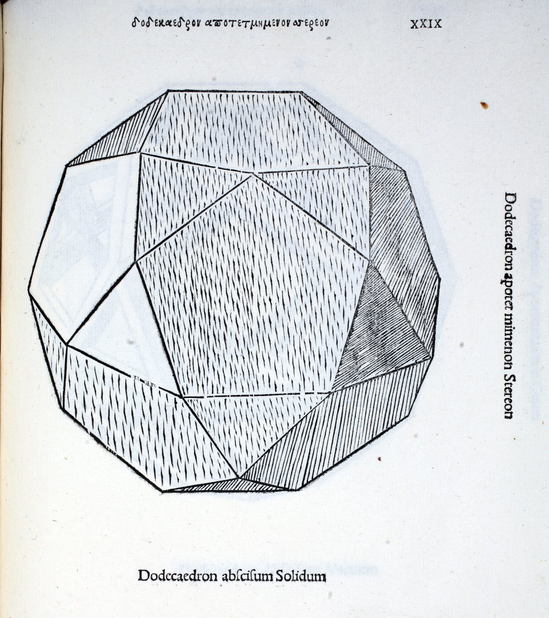 Dwunastościan odcięty od bryły, ilustracja z „Boskiej proporcji” Luca Pacioli (ok. 1445-1517), pierwotnie wyd. Wenecja, 1509 autorstwa Leonardo da Vinci