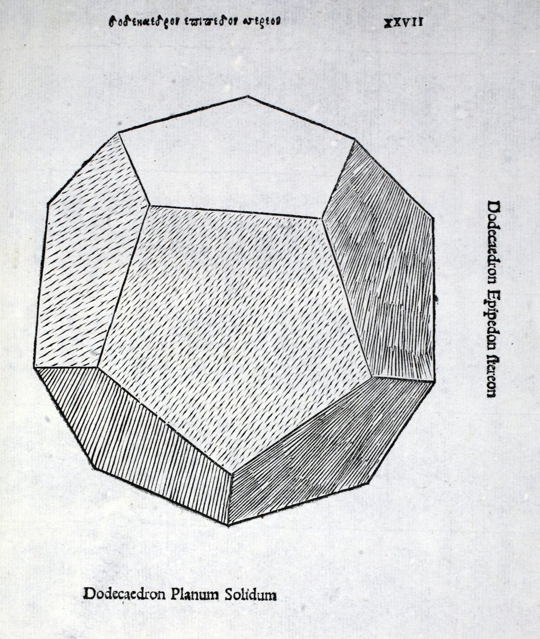 Płaszczyzna lita dwunastościan, ilustracja z „Boskiej proporcji” Luca Pacioli (ok. 1445-1517), pierwotnie wyd. Wenecja, 1509 autorstwa Leonardo da Vinci