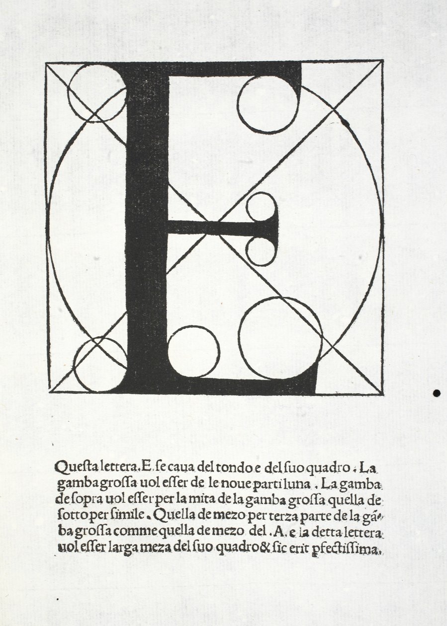 E, ilustracja z „Divina Proportione” Luca Pacioli (ok. 1445-1517), pierwotnie wyd. Wenecja, 1509 autorstwa Leonardo da Vinci