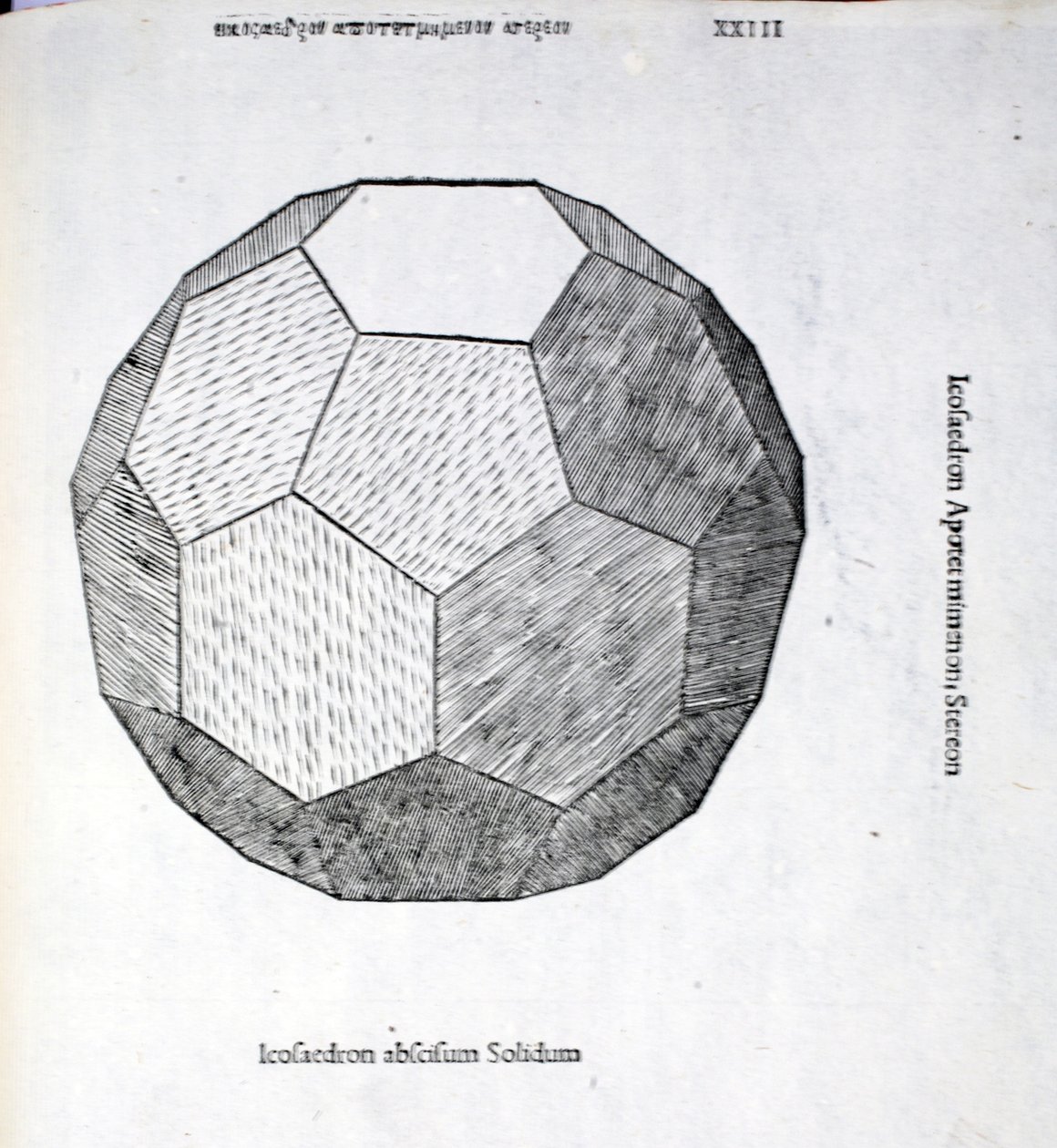 Icosaedron odcięty od bryły, ilustracja z „Boskiej proporcji” Luca Pacioli (ok. 1445-1517), pierwotnie wyd. Wenecja, 1509 autorstwa Leonardo da Vinci