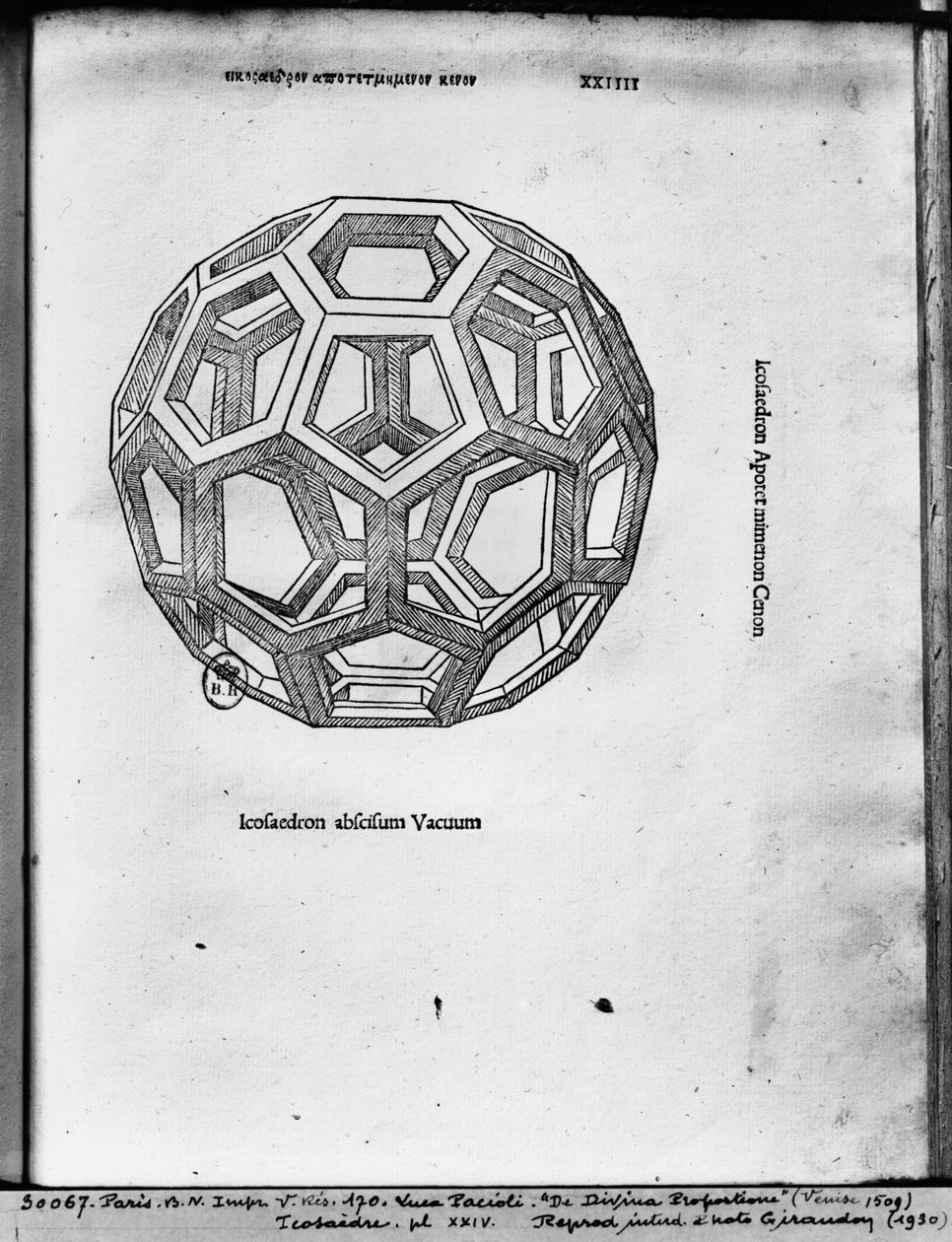 Dwudziestościan z „De Divina Proportione” Luca Pacioli, opublikowany 1509, Wenecja autorstwa Leonardo da Vinci