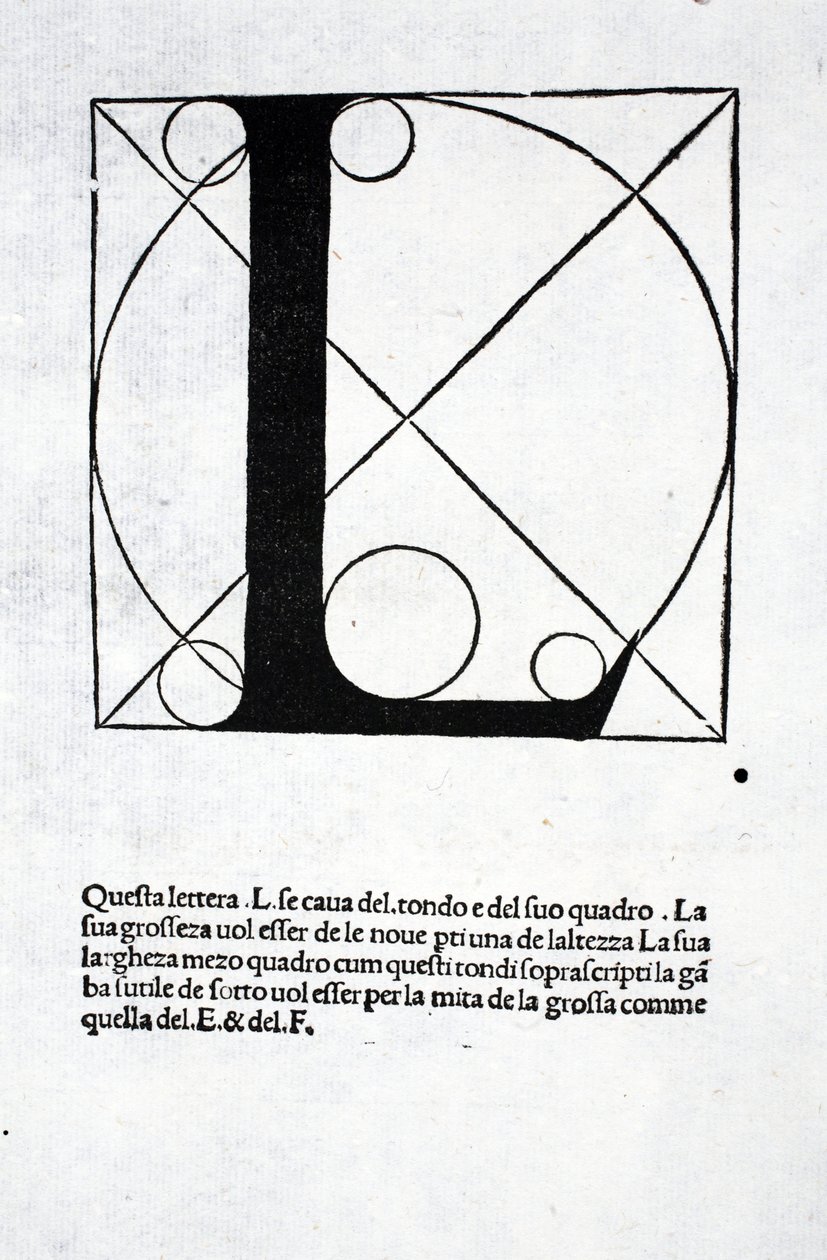 L, ilustracja z „Divina Proportione” Luca Pacioli (ok. 1445-1517), pierwotnie wyd. Wenecja, 1509 autorstwa Leonardo da Vinci