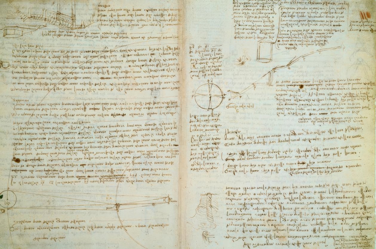 Leonardo da Vinci, strony z Cod. Hammer autorstwa Leonardo da Vinci