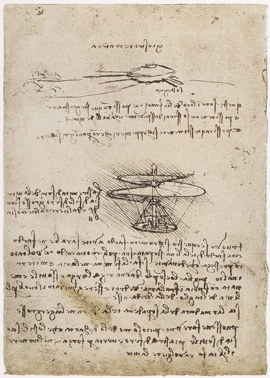 MS B 2173 os. 83v Badania śruby powietrznej, 1488-90 (pióro i atrament na papierze) (patrz także 162317) autorstwa Leonardo da Vinci