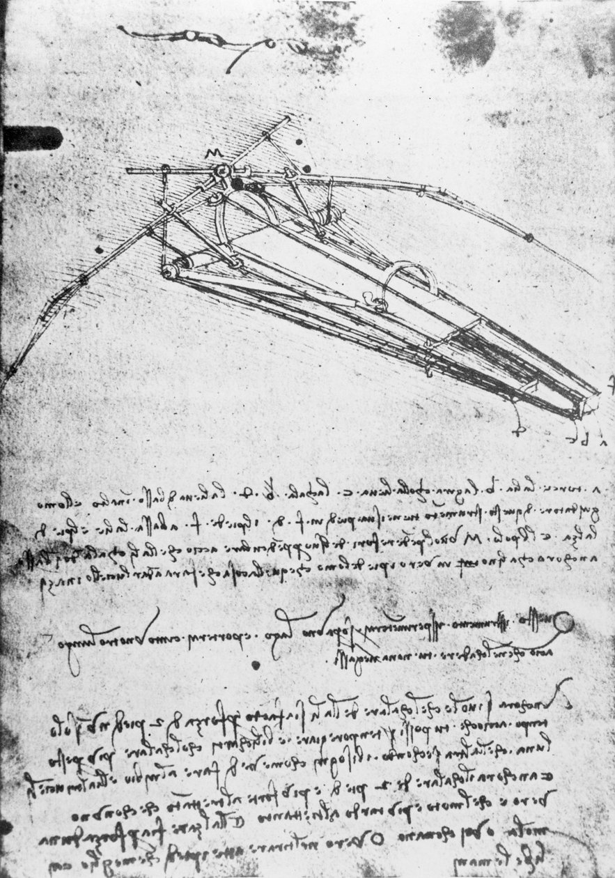 MS B 2173, folio 74v: Studium maszyny latającej, 1487-1490 autorstwa Leonardo da Vinci