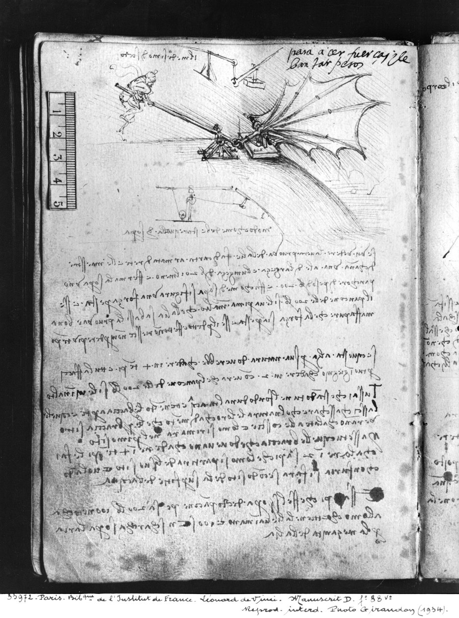 MS B fol.88v Badanie tolerancji obciążenia skrzydła, 1487-90 (pióro i tusz na papierze) autorstwa Leonardo da Vinci