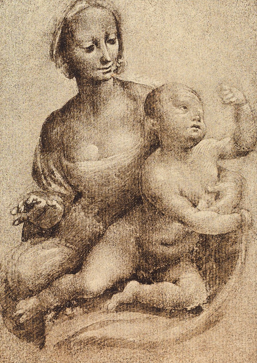 Madonna z Dzieciątkiem, rysunek Leonarda da Vinci. Gabinet Rysunków i Druków, Galeria Uffizi, Florencja autorstwa Leonardo da Vinci
