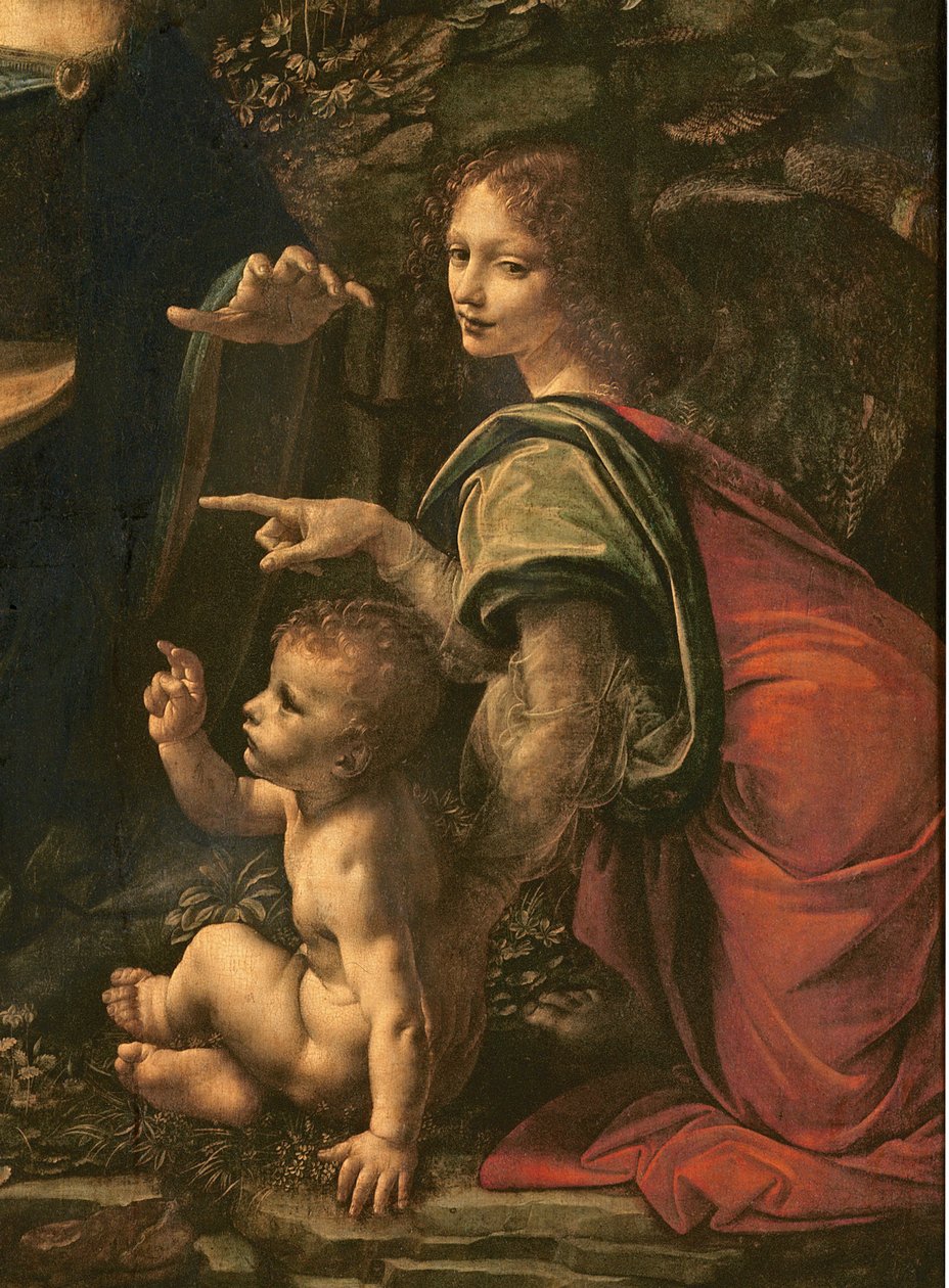 Madonna of the Rocks fragment św. Jana i Anioła, 1483-6 olej na płótnie autorstwa Leonardo da Vinci