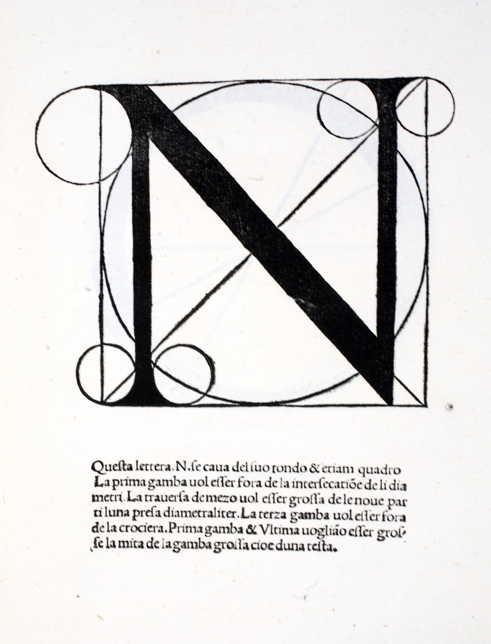 N, ilustracja z „Divina Proportione” Luca Pacioli (ok. 1445-1517), pierwotnie wyd. Wenecja, 1509 autorstwa Leonardo da Vinci