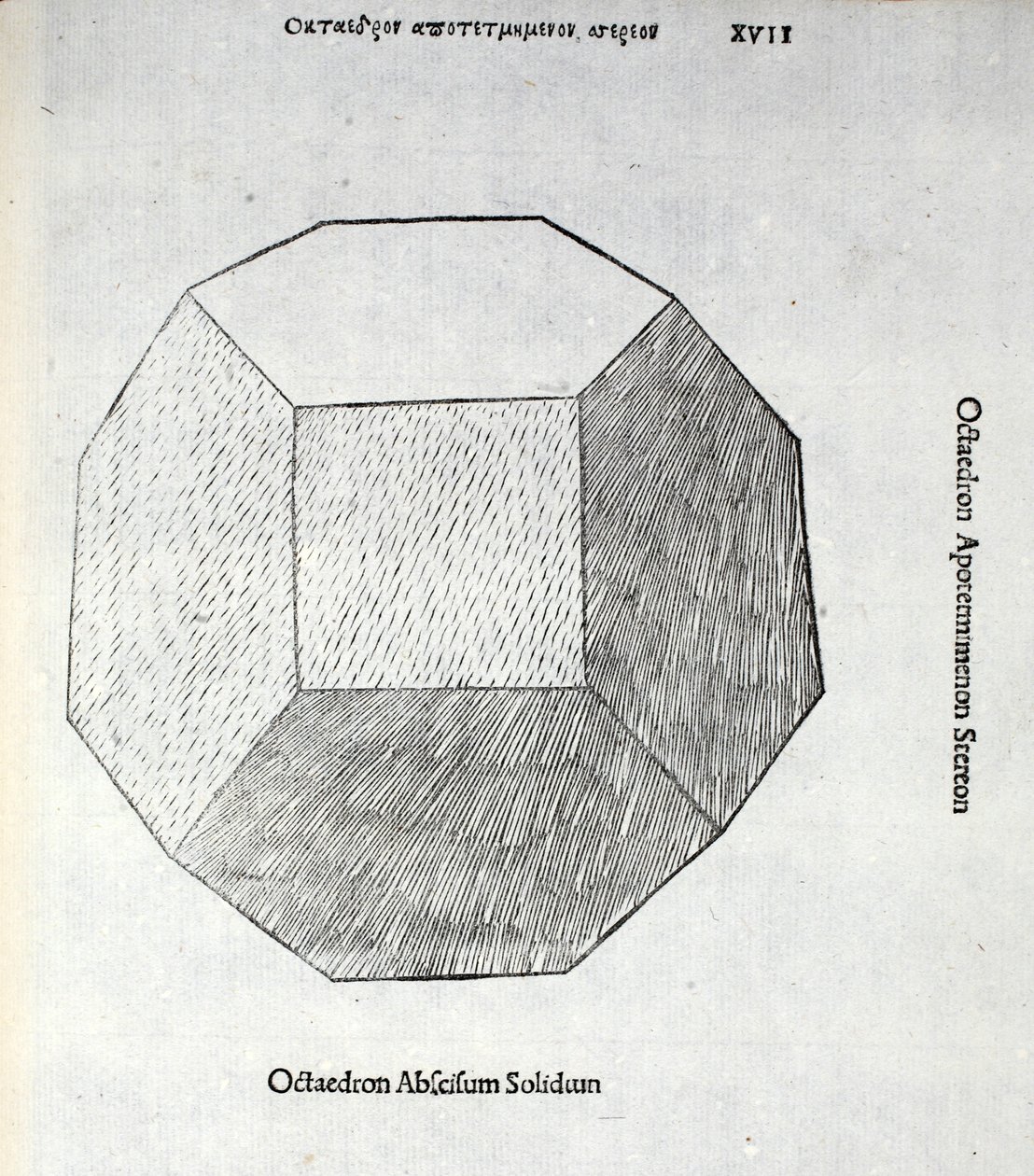 Octocedron odcięta bryła, ilustracja z „Boskiej proporcji” Luca Pacioli (ok. 1445-1517), pierwotnie wyd. Wenecja, 1509 autorstwa Leonardo da Vinci