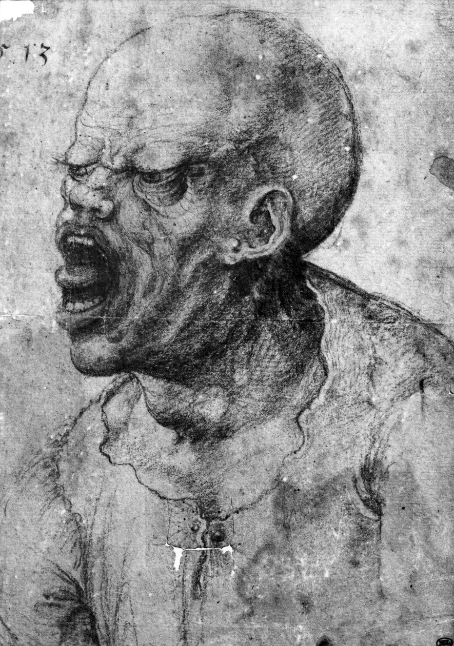 Portret krzyczącego mężczyzny (węgiel na papierze) autorstwa Leonardo da Vinci