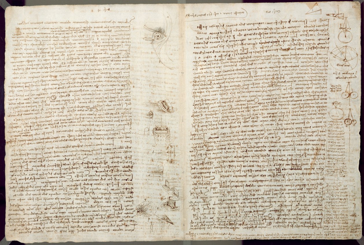 Diagramy naukowe, z Codex Leicester, 1508-12 (tusz sepia na papierze lnianym) autorstwa Leonardo da Vinci