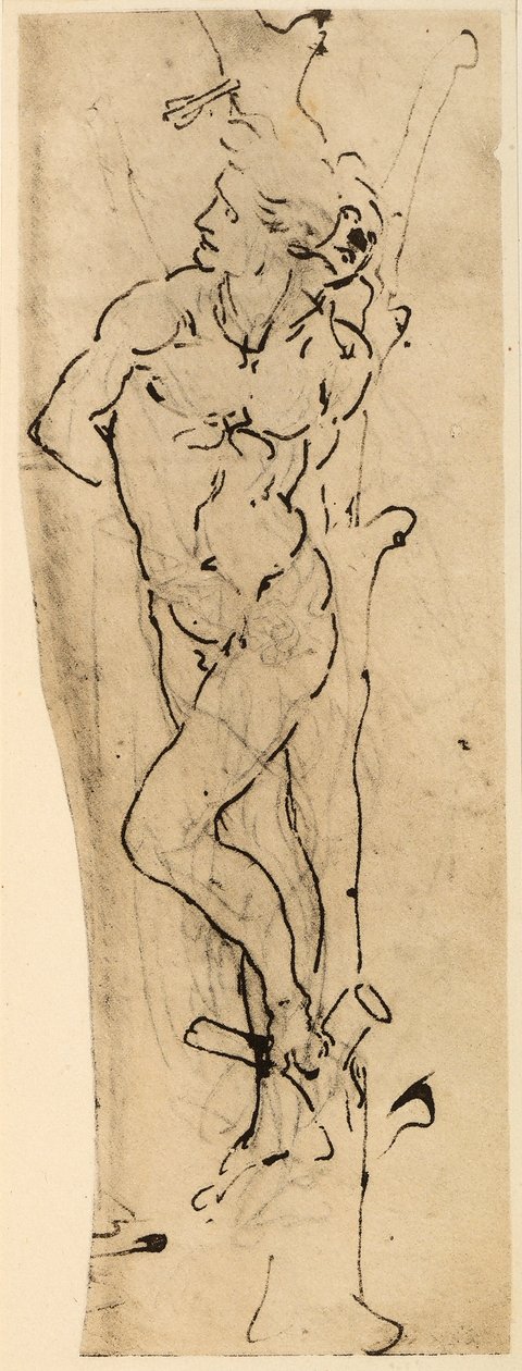św. Sebastiana; srebrny punkt rysunek na białym papierze Leonarda da Vinci. Kunsthalle, Gabinet Grafiki i Rysunków, Hamburg. autorstwa Leonardo da Vinci