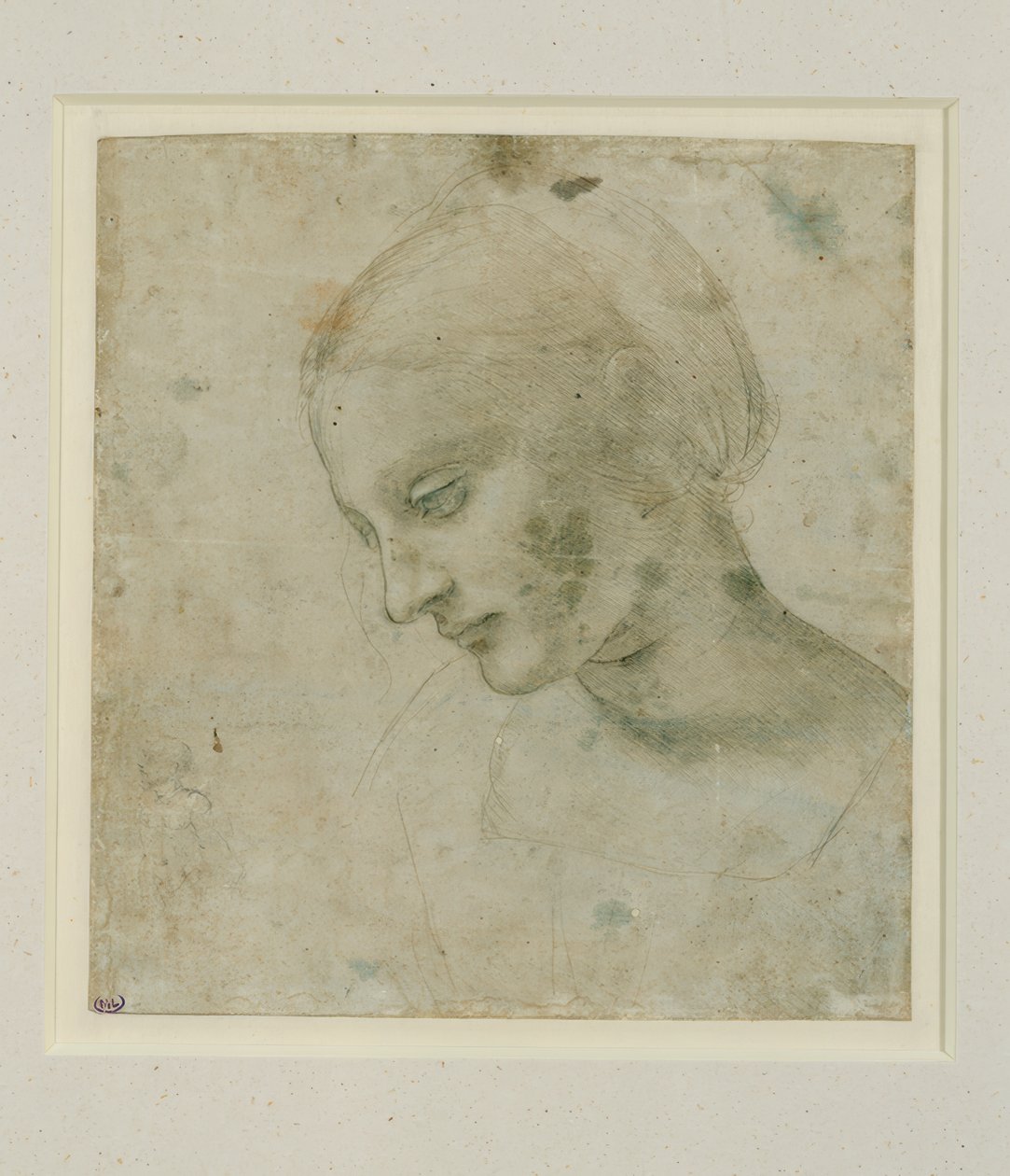 Badanie kobiecej głowy w przybliżonym profilu autorstwa Leonardo da Vinci