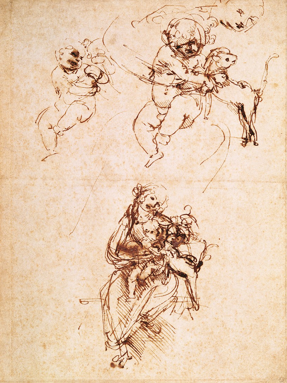 Studia do Madonny z kotem, ok. 1478-80 (pióro i atrament na papierze) autorstwa Leonardo da Vinci