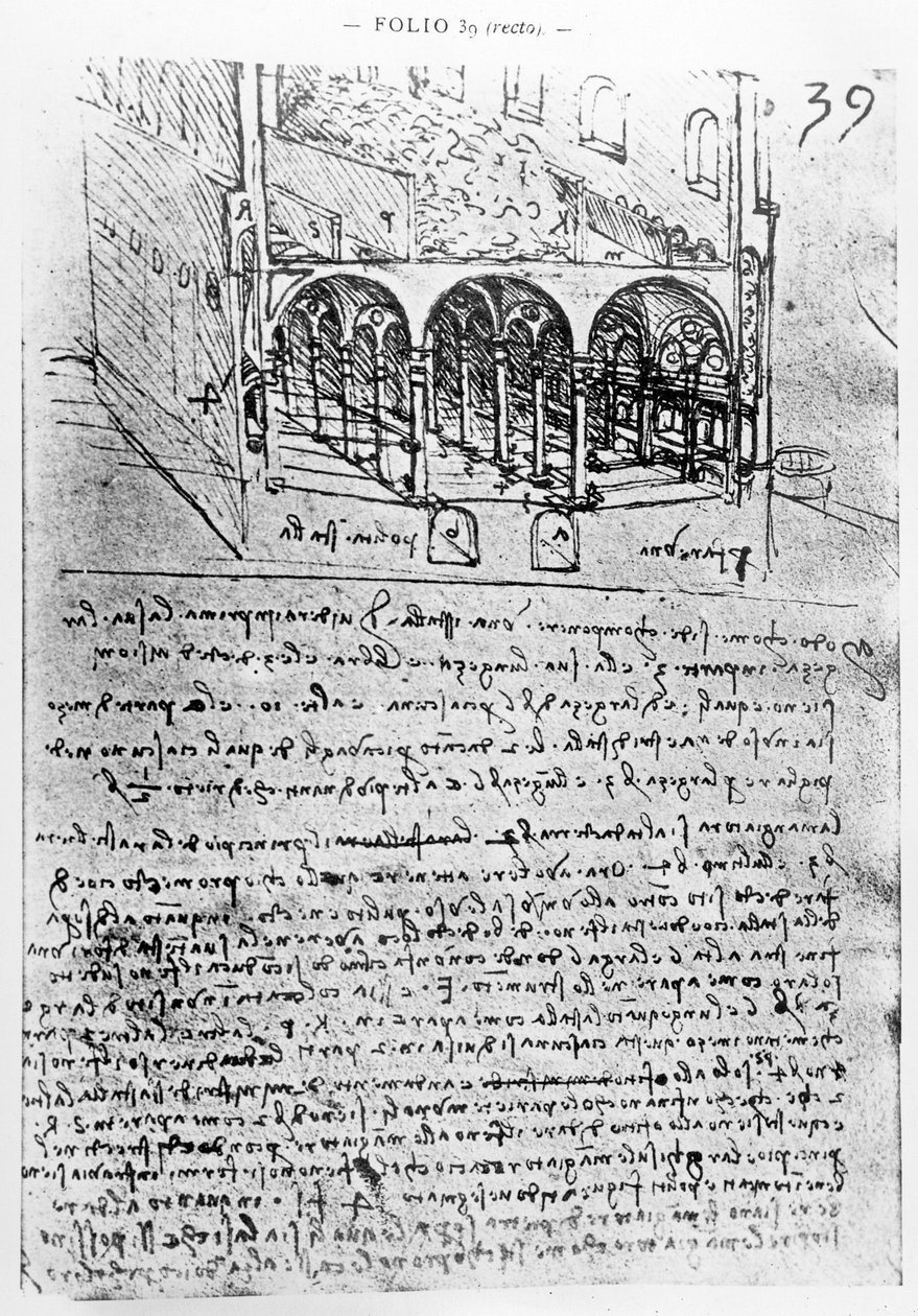 Studia nad stajniami, folio 39r, z rękopisu paryskiego B 2173, 1487-90 autorstwa Leonardo da Vinci